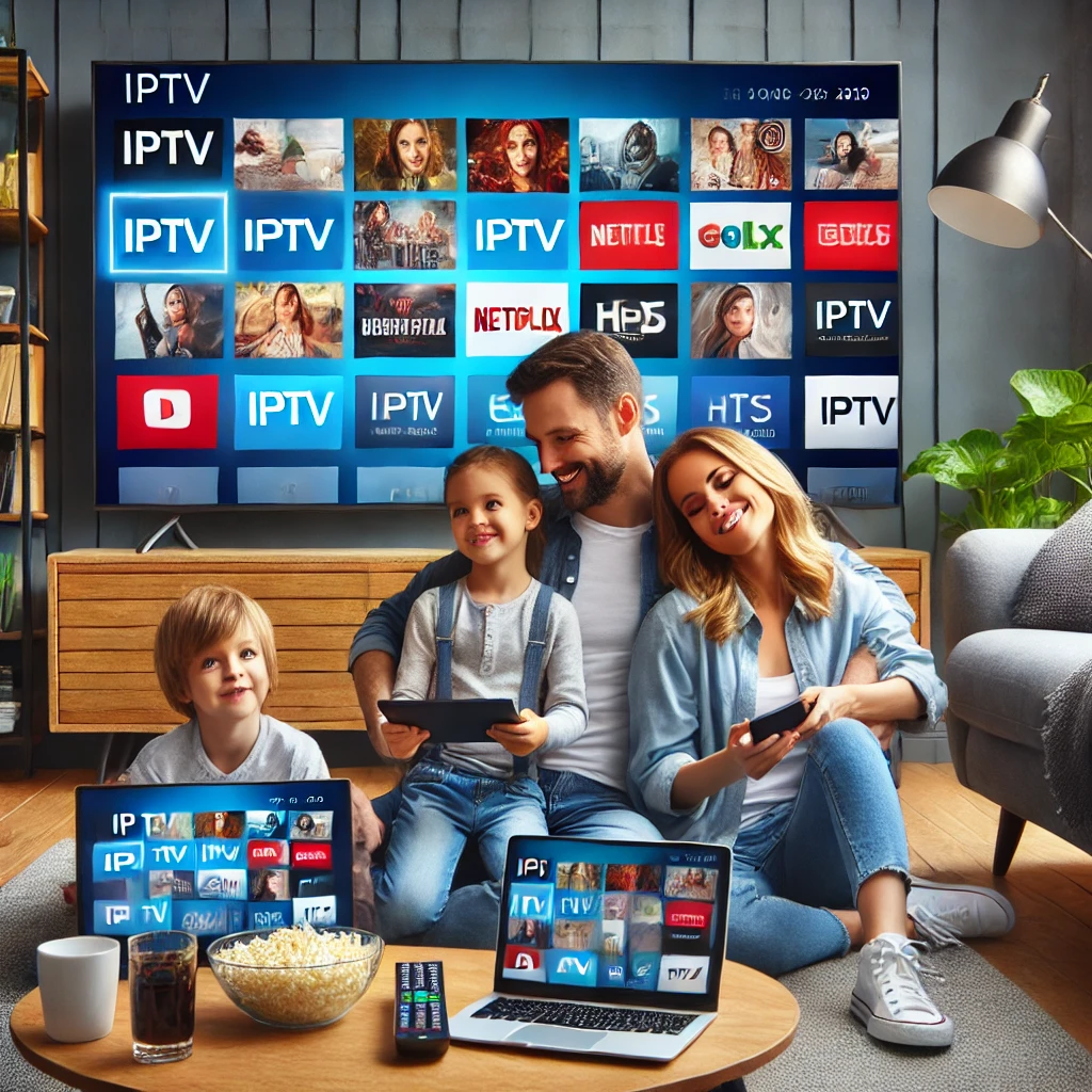 best iptv streaming.A family enjoying IPTV with high-definition content on multiple devices, highlighting the variety of IPTV streaming services available through Extreme IPTV Pro.